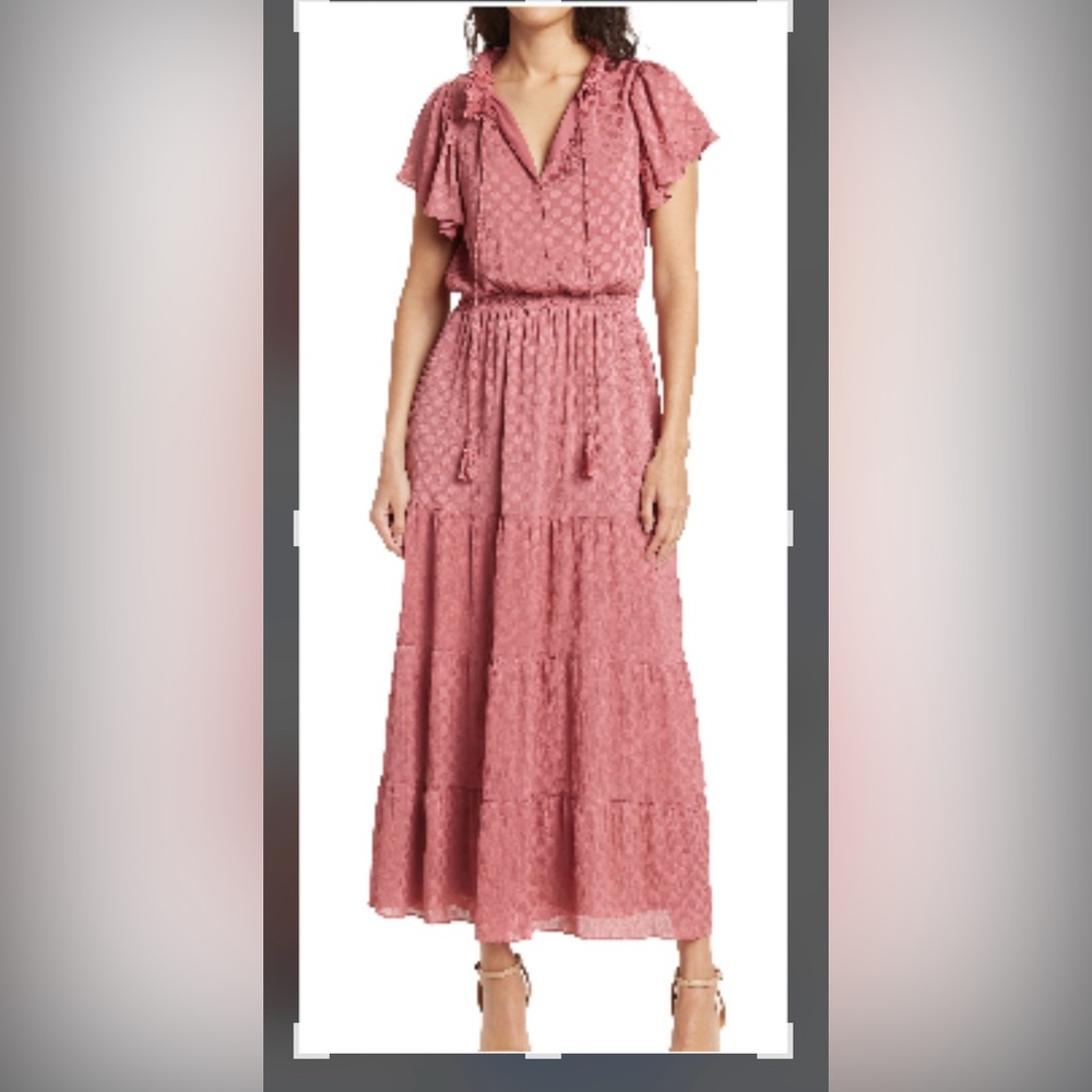 Shiny Dot Jacquard Flutter Sleeve Dress